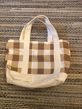 J. Crew Cream and Brown Gingham Tote